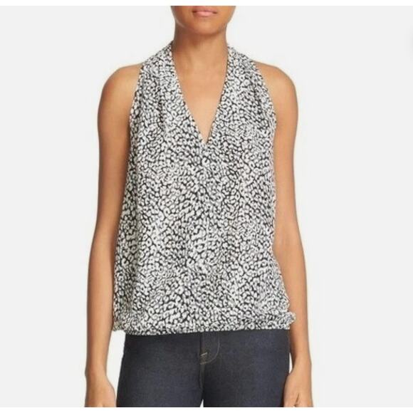 Joie Naya B Silk Halter Blouse in Caviar Women's M Leopard Print Gray Black - Picture 1 of 7